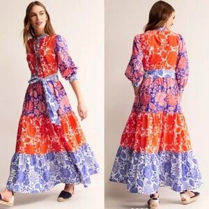 Boden Red and Blue Floral Long Sleeve Dress
